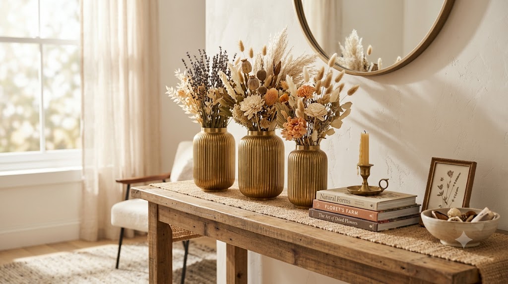 Fluted Brass Vases Table Centerpiece